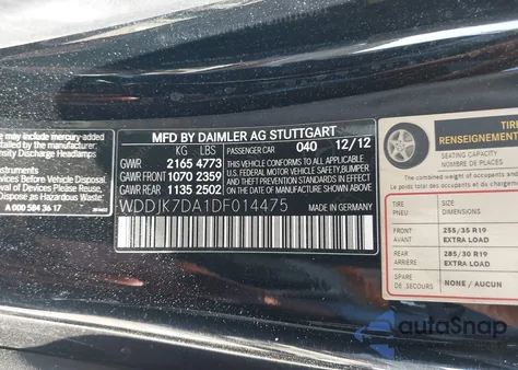 2013 Mercedes-Benz Sl 550 из США, поврежденный, VIN WDDJK7DA1DF014475